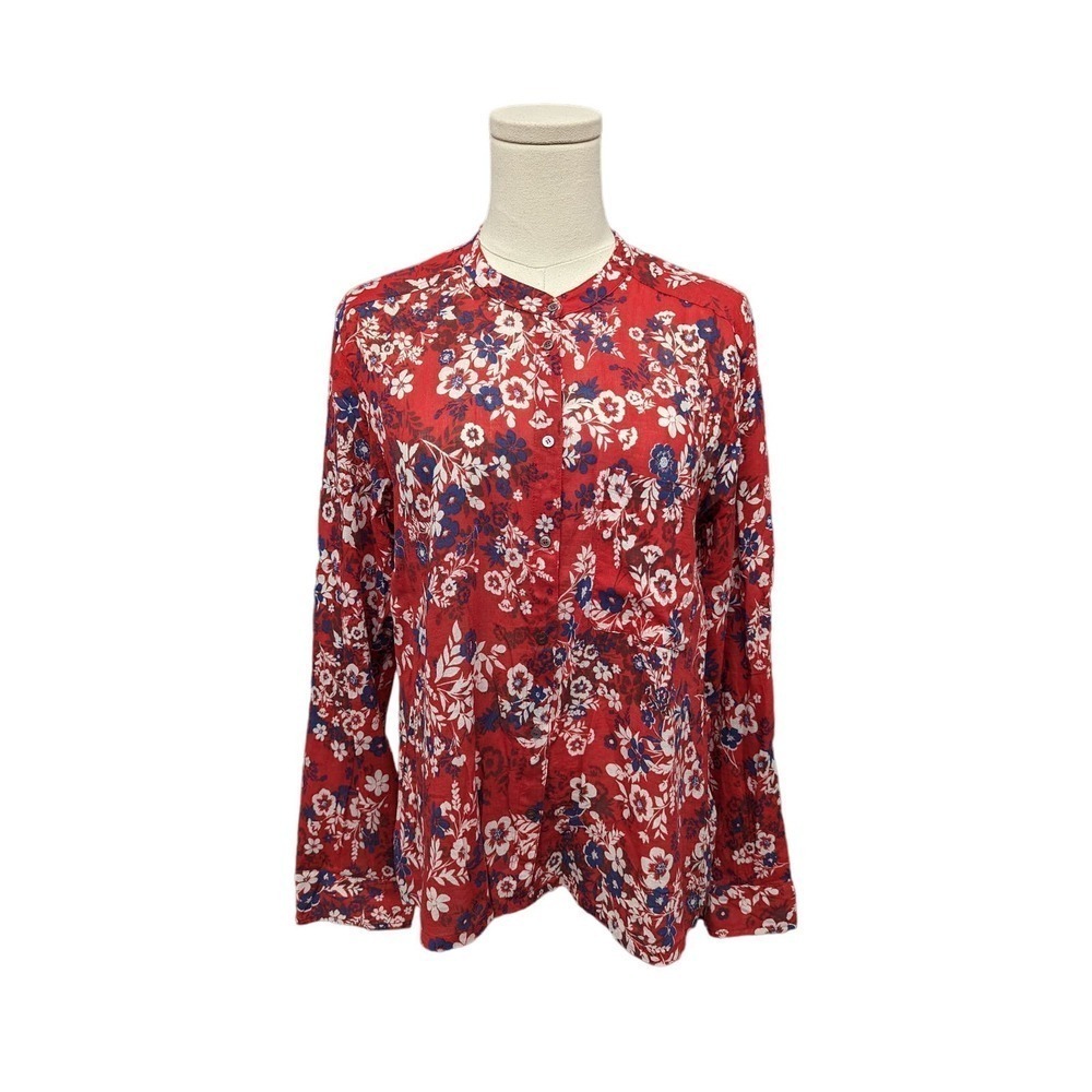 XIRENA Small Top Cotton Floral Button Front Lightweight Crewneck Long Sleeve